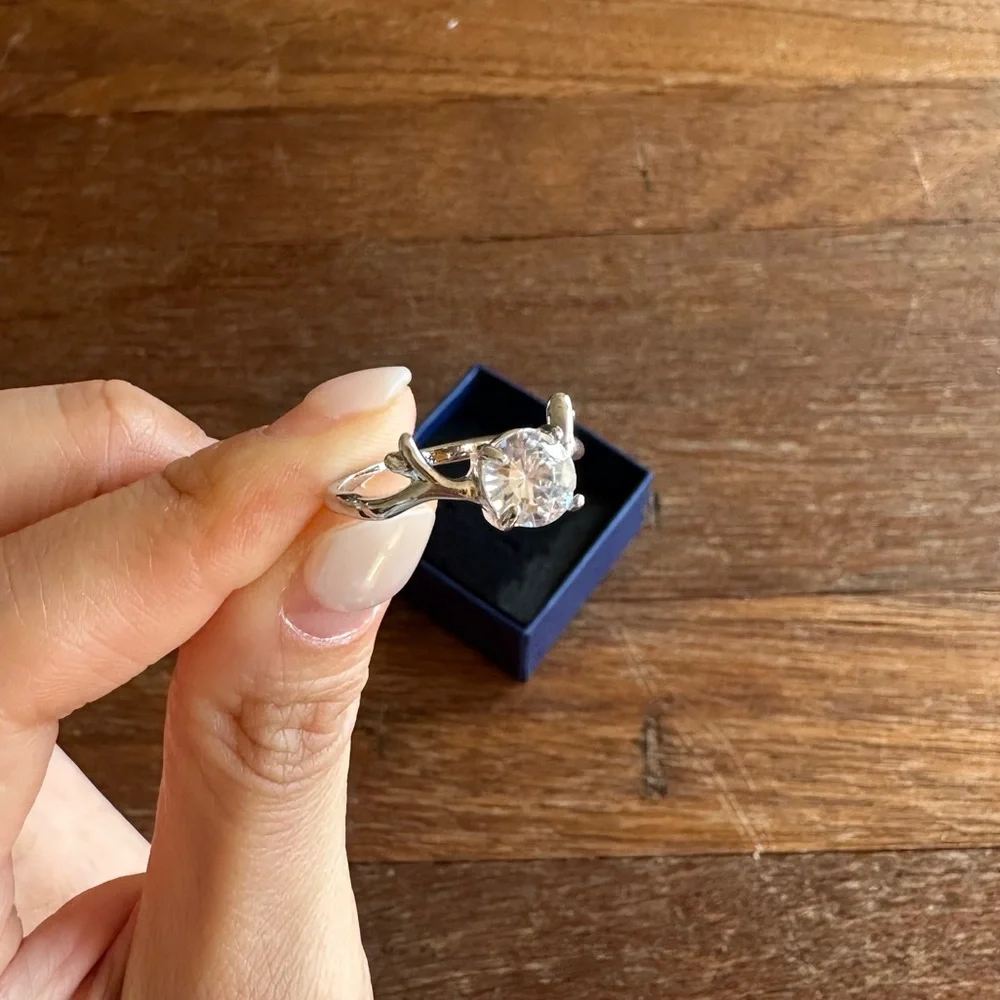 Deer Antler CZ Ring Size 8 Silver Tone Statement Ring Cute Y2K Jewelry Gift